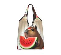 Vortithora Capybara-Eat-Fruit Sac à provisions pliable et réutilisable Motif aquarelle