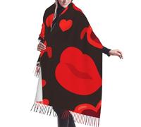 Vortithora Châle d'hiver chaud sur le thème de l'amour pour femme avec franges à pompons, couverture confortable imprimée sur un seul côté pour temps froid