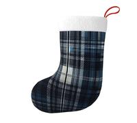 Vortithora Chaussettes de Noël double face en peluche tartan bleu marine, décoration de cheminée pour cadeaux de famille