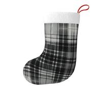 Vortithora Chaussettes de Noël double face en peluche tartan gris - Décoration de cheminée pour cadeaux de famille