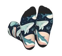 Vortithora Chaussettes mi-mollet unisexes en polyester doux, motif baleines et dauphins pour homme et femme, chaussettes mi-mollet extensibles confortables et décontractées, convient aux pointures 36