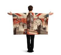Vortithora Collage-Icons-Of-London Cape drapeau avec manches pour adultes, cape de drapeau portable en polyester, cape légère pour fans de sport pour les jours de jeu, les fêtes de bar et les