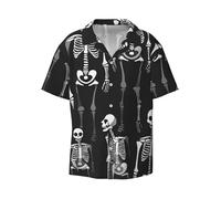 Vortithora Dead-Skeletons-Pattern Chemise boutonnée à manches courtes et col cubain pour homme pour la plage, les vacances, Noir , L