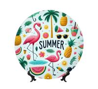 Vortithora Flamant rose - Lunettes de soleil - Ananas - Palmier - 25,4 cm - Assiette décorative avec support - Élégante plaque murale pour décoration d'intérieur