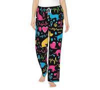 Vortithora Pantalon de pyjama en polaire coloré avec motif teckel et battements de cœur pour femme, pantalon de détente confortable en flanelle avec cordon de serrage élastique à la taille, Noir , XXL