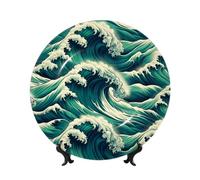 Vortithora Powerful-Ocean-Wave Assiette décorative de 25,4 cm avec support, élégante assiette murale pour décoration d'intérieur