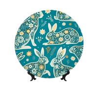 Vortithora Rabbit-Floral-Spring Assiette décorative de 25,4 cm avec support, assiette murale élégante pour décoration d'intérieur