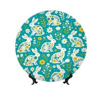 Vortithora Rabbit-Flowers-Spring Assiette décorative de 25,4 cm avec support, élégante assiette murale pour décoration d'intérieur