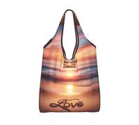 Vortithora Sac à provisions pliable et réutilisable Motif coucher de soleil Love-Beach Valentine