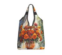 Vortithora Sac à provisions pliable réutilisable avec motif de souci dans un vase, sac de courses étanche