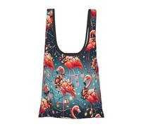 Vortithora Sac à provisions pliable réutilisable avec motif flamant rose et flocon de neige pour un usage quotidien