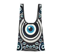 Vortithora Sac à provisions pliable réutilisable avec perles bleues, grecques, mauvais œil, sac d'épicerie portable pour un usage quotidien