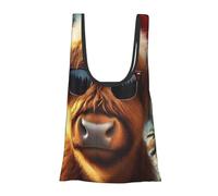 Vortithora Sac à provisions pliable réutilisable pour usage quotidien Motif vache des Highlands