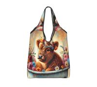 Vortithora Sac à provisions pliable vintage, motif vache des Highlands, sac d'épicerie réutilisable, sac de courses imperméable