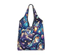 Vortithora Sac de courses pliable Cosmic-Shiba-Journey réutilisable, sac de courses étanche