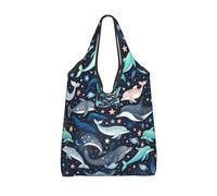 Vortithora Sac de courses pliable réutilisable avec motif dauphins, baleines et étoiles
