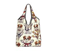 Vortithora Sac de courses pliable réutilisable Kawaii-Judo-Bulldogs Sac de courses fourre-tout imperméable