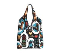 Vortithora Sac d'épicerie pliable motif teckels et battements de cœur, sac de courses réutilisable, sac fourre-tout imperméable