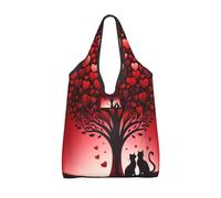 Vortithora Sac d'épicerie réutilisable pliable Love-Cats-Rouge-Tree Sac de courses fourre-tout imperméable