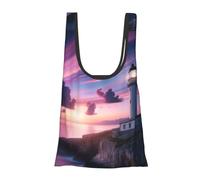 Vortithora Sunset-Lighthouse-Ocean-Sea Sac de courses pliable réutilisable Sac d'épicerie portable pour usage quotidien