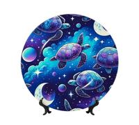 Vortithora Turtle-Moonlit-Walk-Galaxy Assiette décorative de 25,4 cm avec support, élégante plaque murale pour décoration d'intérieur