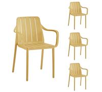 VORTIVO Lot de 4 chaises de jardin empilables - Jaunes - Résistantes aux intempéries et aux UV - Charge maximale : 200 kg - Pour balcon, terrasse et salle à manger