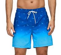 Vorvowry Maillot de Bain Homme Étanche Short de Bain Séchage Rapide, Poches Zippée Invisible et Doublure en Maille Mode d'été Dégradé Couleur Maillots de Bain Oiseau S