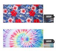 Vorvowry Serviette de Plage Homme Femme XXL Grande Microfibre Léger et Doux Anti Sable Séchage Rapide Drap de Plage avec Sac en Filet 80×180cm Fleurs Tropicales + Tie Dye Coloré 2PC