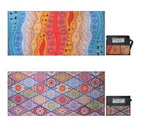 Vorvowry Serviette de Plage Homme Femme XXL Grande Microfibre Léger et Doux Anti Sable Séchage Rapide Drap de Plage avec Sac en Filet 80×180cm Chameau du Désert + Bohême 2PC