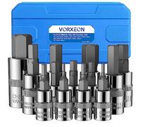 VORXEON 13Pcs Jeu de Douilles Allen 1/2 3/8 1/4 Douille à six pans 2mm à 14mm Set de embouts mâle à 6 pans en CRV Douille hex Douilles à embouts intérieurs métriques avec coffret de rangement