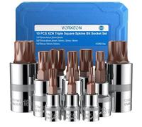 VORXEON Coffret Pro 10 Douilles XZN M4-M18 - Douille 12 Pans- Entraînement Universel 1/4” 3/8” 1/2” - Haute Résistance pour Clés Dynamométriques & Mécanique Auto