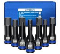 VORXEON Jeu de douilles à impact à HEX 1/2" 5mm - 19mm 10 pcs Douille hexagonale métrique, embout a choc en 42CRMO Convient aux clés électriques et pneumatiques, Douille Allen