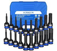 VORXEON Jeu de Embout TORX + ALLEN 20PCS Douilles à Choc 1/2 en Acier S2 Hexagone Métrique 5-19mm/Torx T25-T80 avec Système Anti-Chute Pour Mécaniciens Professionnels et Amateurs de Bricolage