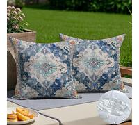 Vorysum Housse de Coussin Décoratif 40x40 cm Bleu Style Rétro - Résistante aux Rayons UV et à l'eau, Parfaite pour Salon, Jardin ou Événements en Plein Air Lot de 2