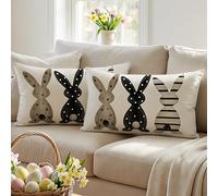 Vorysum Lot de 2 Pâques Housse Coussin 30x50 cm Les Trois Lapins Housse de Coussin Abstrait Décoratives Coussin Canapé Joyeuses Pâques Printemps Exterieur Coussins pour Festival Fêtes Salon Jardin