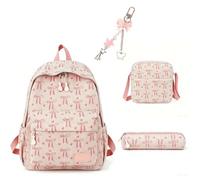 VorZylythic Sac à Dos Rose Nœud 3 Pièces avec Sac Banane et Trousse | Sac à dos léger avec lunch bag isolé, trousse et porte-clés assortis - idéal pour l'école, les voyages et le quotidien