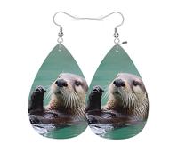 Vosach Boucles d'oreilles en cuir de loutre de mer en forme de larme - Drôle - Ocean, loutre de mer - En cuir synthétique - Bijoux pour femmes et filles - Mariage