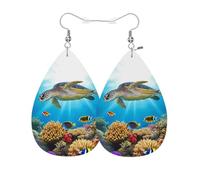Vosach Boucles d'oreilles en cuir de tortue de mer en forme de goutte d'eau colorées en forme de goutte d'eau - Pour femmes et filles