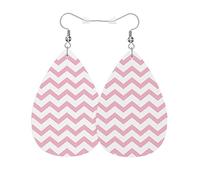 Vosach Boucles d'oreilles en cuir ondulé géométrique en forme de larme - Motif zigzag - Rayures roses - Chevron - Lignes incurvées - En cuir synthétique - Bijoux pour femmes et filles - Mariage
