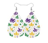 Vosach Boucles d'oreilles en forme de goutte d'eau colorées en cuir synthétique avec masque de carnaval pour fête d'Halloween et mariage