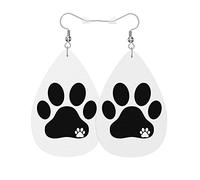 Vosach Boucles d'oreilles pendantes en cuir synthétique avec empreintes de pattes de chien Noir