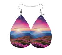 Vosach Boucles d'oreilles pendantes en cuir synthétique avec motif paysage naturel violet et violet - Pour femme - Pour mariage