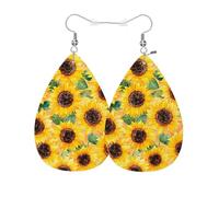 Vosach Boucles d'oreilles tendance en cuir synthétique avec coutures en forme de balle rouge et jaune - Boucles d'oreilles en forme de larme - Bijoux pour femmes et filles, Universal, Cuir, Pas de
