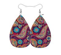 Vosach Boucles d'oreilles tendance en similicuir avec motif cachemire et fleurs exotiques - Pour mariage et femme