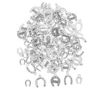 VOSAREA 100 Pièces Pendentif de Fer à Cheval Argenté en Alliage de Zinc Léger Trous pour Perles, Amulette Vintage pour Fabrication de Bijoux et DIY