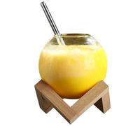 VOSAREA 1ensemble Verre à Cocktail Original Verre Premium avec Support Bois Design Créatif Forme de Lune Gobelet Rond Décoratif Tasse à Boire Élégante et Résistante