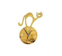 VOSAREA 1pièce Horloge Murale Décorative avec Autocollant De Chat Cartoon Horloge Miroir pour Salon Chambre Bureau Design Silencieux Et Facile à Nettoyer sans Pile Couleur Dorée