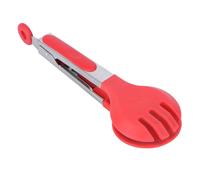 VOSAREA 1pièce Pinces à Nourriture Résistantes Chaleur Manche Long Acier Inoxydable Poignée Silicone Antidérapante pour Barbecue Gril Salade Toast et Cuisine Rouge Argenté