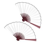 VOSAREA 2 Pièces Éventail Pliant en Tissu Blanc, Éventail à Main de Style Chinois en Bambou, Portable, Décoratif, pour Danse et Décoration, pour Femmes et Filles