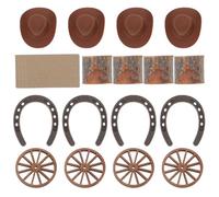 VOSAREA 20 Pièces Décorations de Fête Western Rustiques et Souche d'arbre en Bois et Fer, Accessoires Légers Ensemble Roue, Fer à Cheval, Chapeau pour Mariage et Événements à Thème